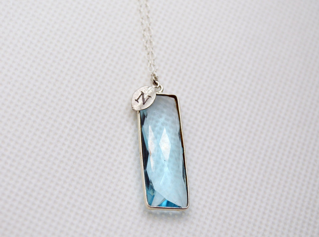 Aquamarine Rectangle Necklace, March Birthstone Necklace, Sterling Silver or 18K Gold, Personalized Bar Necklace, Bridesmaid Gift, Mom Necklace