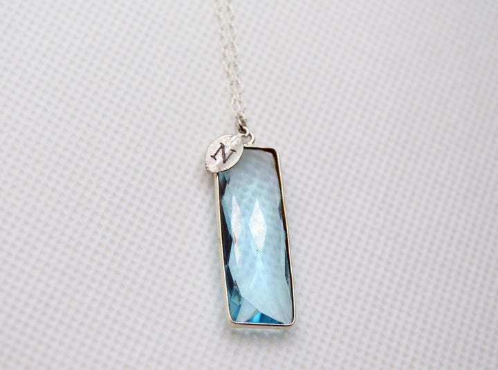 Aquamarine Rectangle Necklace, March Birthstone Necklace, Sterling Silver or 18K Gold, Personalized Bar Necklace, Bridesmaid Gift, Mom Necklace
