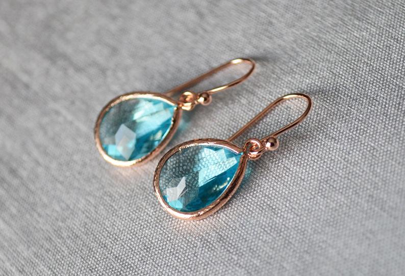 Aquamarine earrings, March Birthstone Gift, March Birthstone earrings, Bridesmaid earrings, March Birthday Gift for Her, Tear Drop Earrings