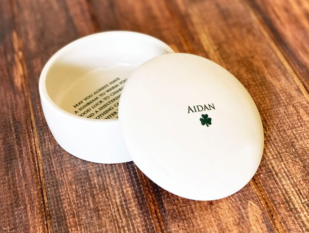 Personalized Keepsake Box with Irish Blessing in Green - Round