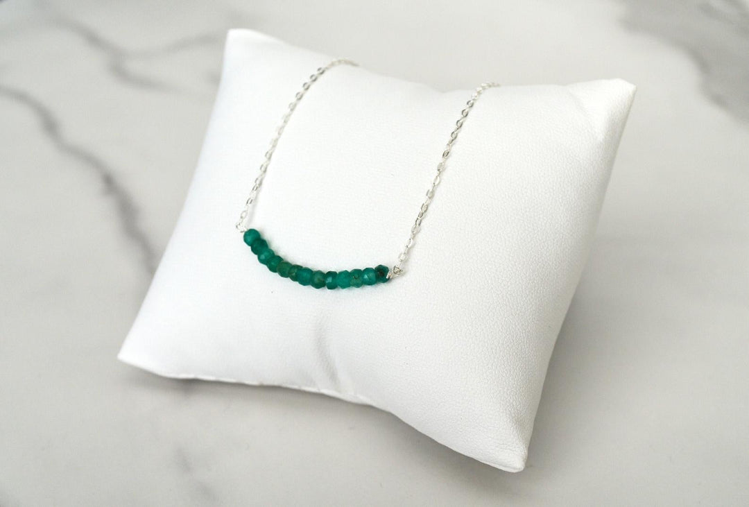 Beaded Bar Emerald Necklace, Dainty Emerald Necklace, May Birthstone Necklace, Bridesmaid Gift, May Birthday Gift for Her