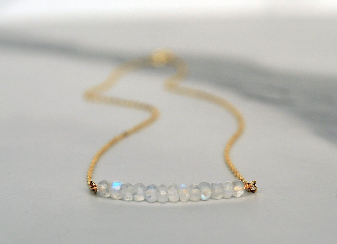 Beaded Bar Moonstone Necklace, June Birthstone Necklace, Dainty Moonstone Necklace, Bridesmaid Gift, June Birthday, Gift for Her