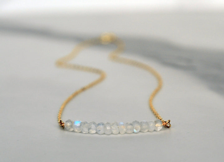 Beaded Bar Moonstone Necklace, June Birthstone Necklace, Dainty Moonstone Necklace, Bridesmaid Gift, June Birthday, Gift for Her