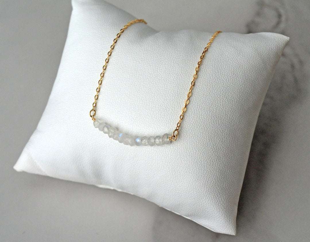 Beaded Bar Moonstone Necklace, June Birthstone Necklace, Dainty Moonstone Necklace, Bridesmaid Gift, June Birthday, Gift for Her