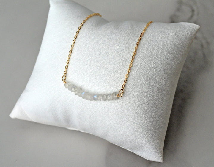 Beaded Bar Moonstone Necklace, June Birthstone Necklace, Dainty Moonstone Necklace, Bridesmaid Gift, June Birthday, Gift for Her