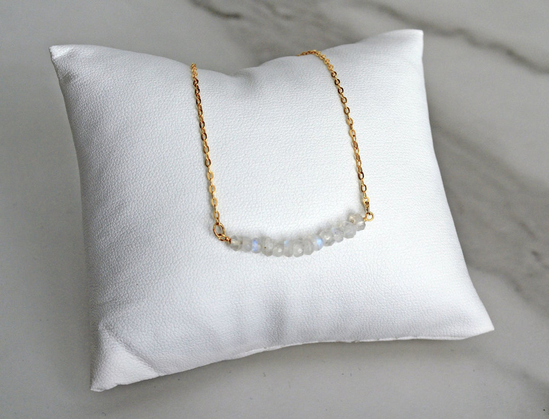 Beaded Bar Moonstone Necklace, June Birthstone Necklace, Dainty Moonstone Necklace, Bridesmaid Gift, June Birthday, Gift for Her
