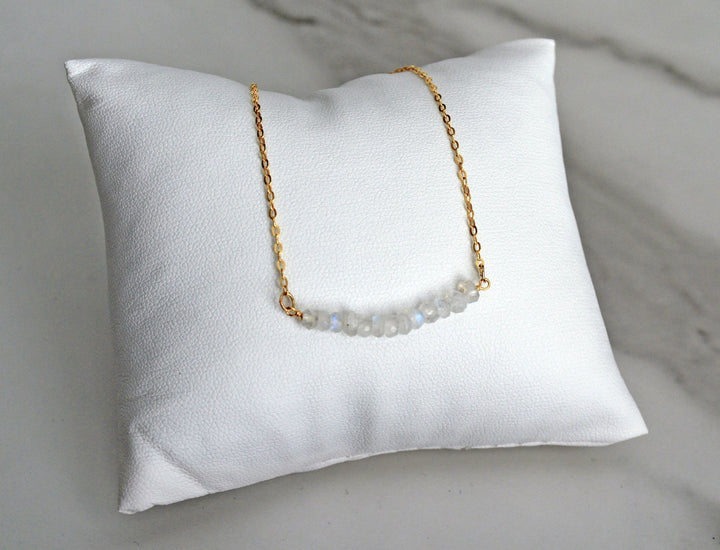 Beaded Bar Moonstone Necklace, June Birthstone Necklace, Dainty Moonstone Necklace, Bridesmaid Gift, June Birthday, Gift for Her