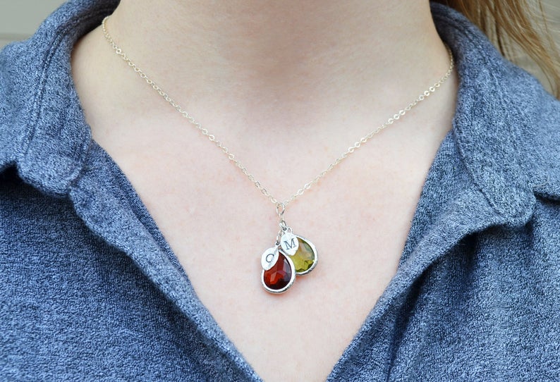 Pink Opal Necklace, October Birthstone Necklace, Bridesmaid Gift, Mom Birthstone Necklace, Initial Necklace, Mom Gift, Grandma Necklace