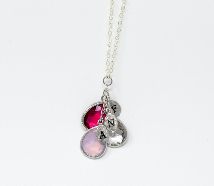 Pink Opal Necklace, October Birthstone Necklace, Bridesmaid Gift, Mom Birthstone Necklace, Initial Necklace, Mom Gift, Grandma Necklace