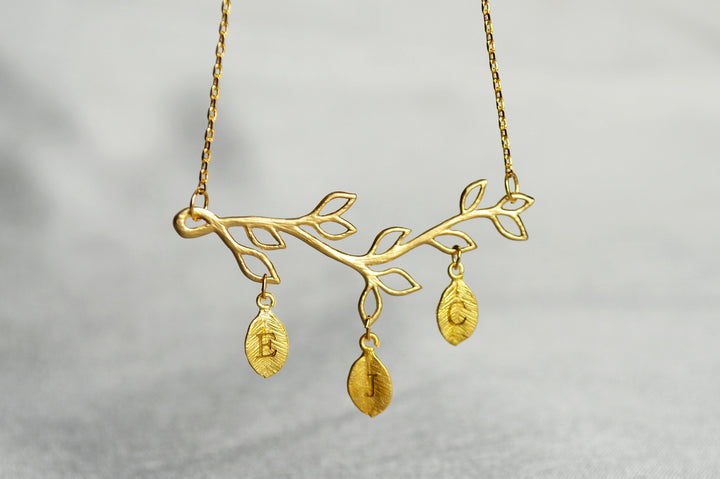 Rose Gold Birthstone Necklace, Family Tree Necklace, Branch Necklace, Initial Necklace