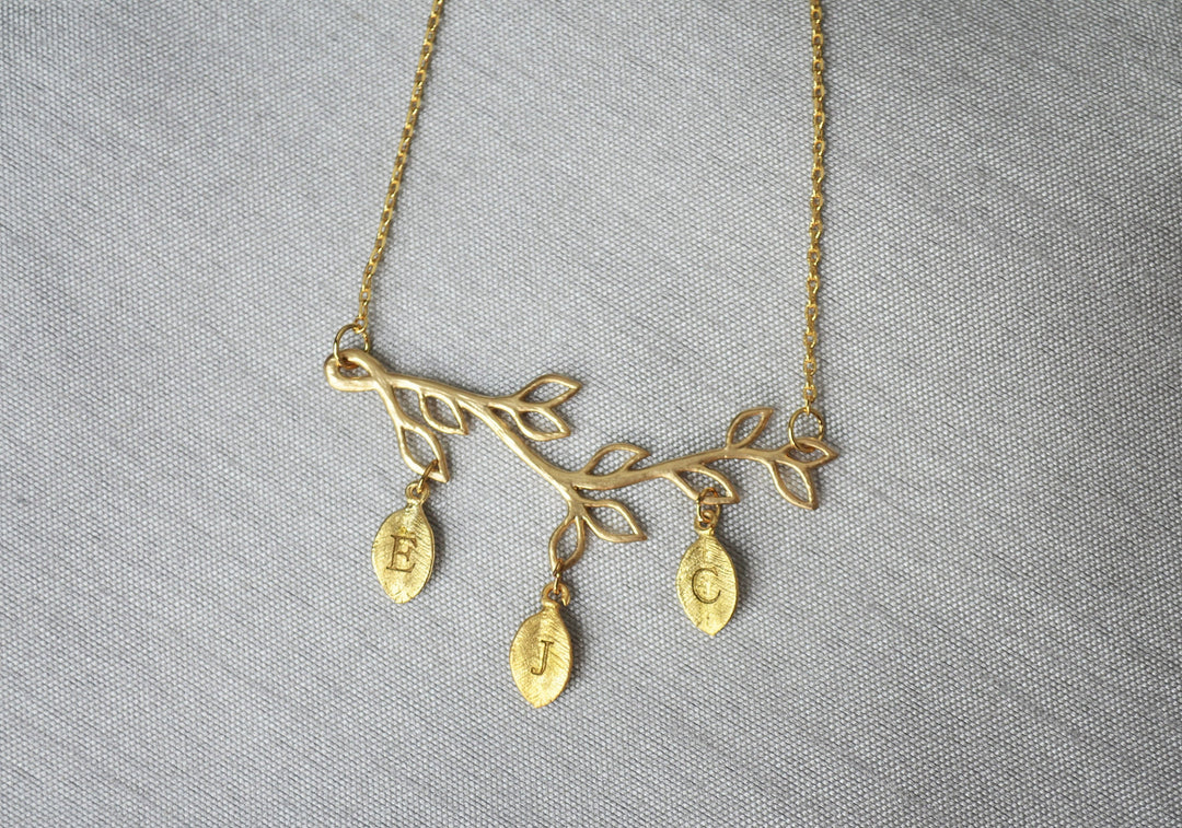 Rose Gold Birthstone Necklace, Family Tree Necklace, Branch Necklace, Initial Necklace