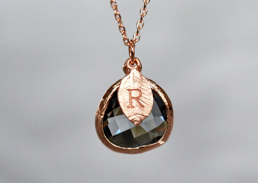Black Diamond Necklace, Gift for Wife, Girlfriend Gift, Personalized Jewelry, Birthday Gift for Her, Bridesmaid Necklace, Initial Necklace