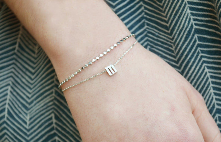 Bracelet set, Initial Bracelet, Personalized Bridesmaid Gift, Dainty Bracelet, Gift for Her, Mom Gift, Silver, Gold, Rose Gold