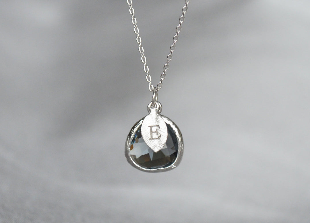 Charcoal Gray Necklace, Black Diamond Necklace, Gift for Wife, Girlfriend Gift, Personalized Jewelry, Bridesmaid Necklace, Initial Necklace