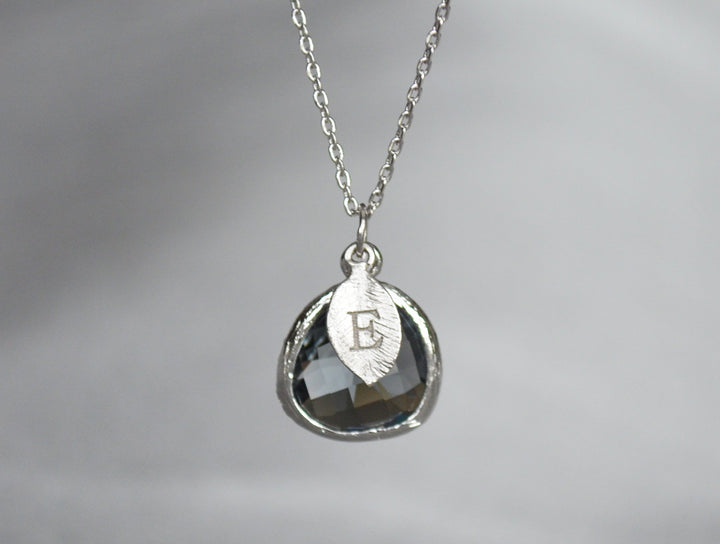 Charcoal Gray Necklace, Black Diamond Necklace, Gift for Wife, Girlfriend Gift, Personalized Jewelry, Bridesmaid Necklace, Initial Necklace
