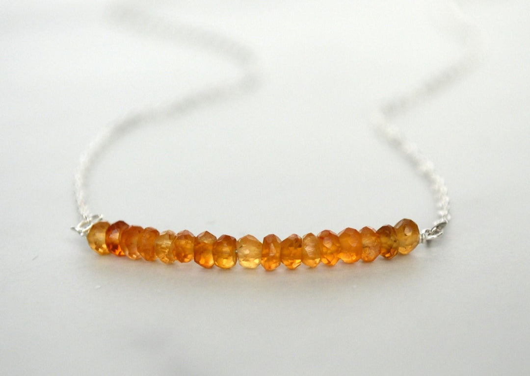 Citrine Beaded Bar Necklace, November Birthstone Necklace, Bridesmaid Gift, Mom Necklace, November Birthday Gift for Her