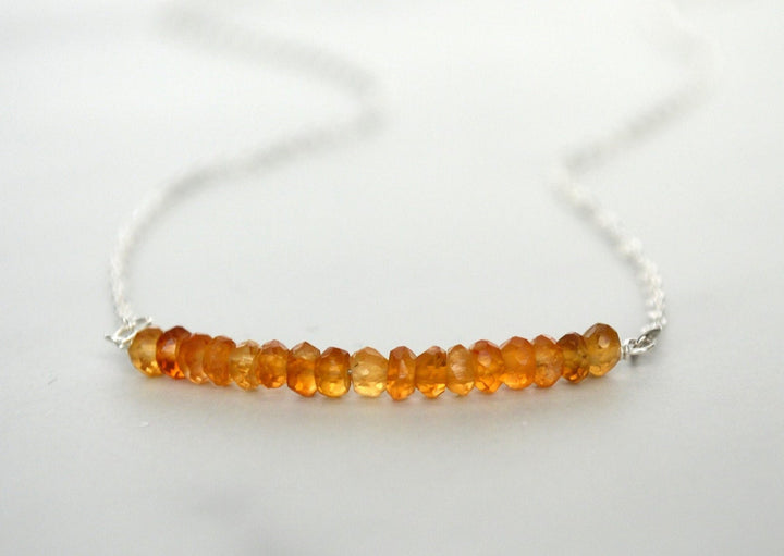 Citrine Beaded Bar Necklace, November Birthstone Necklace, Bridesmaid Gift, Mom Necklace, November Birthday Gift for Her