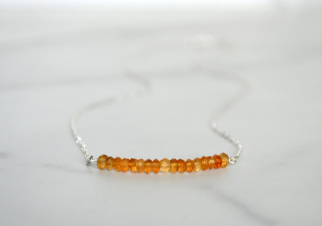 Citrine Beaded Bar Necklace, November Birthstone Necklace, Bridesmaid Gift, Mom Necklace, November Birthday Gift for Her