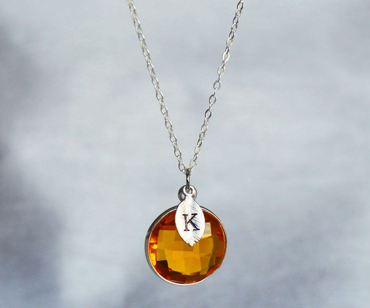 Citrine Necklace, November Birthstone Necklace, Sterling Silver or 18K Gold, Round Personalized Necklace, Bridesmaid Gift, Mom Necklace