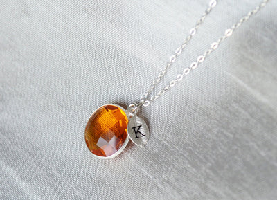 Citrine Necklace, November Birthstone Necklace, Sterling Silver or 18K Gold, Round Personalized Necklace, Bridesmaid Gift, Mom Necklace
