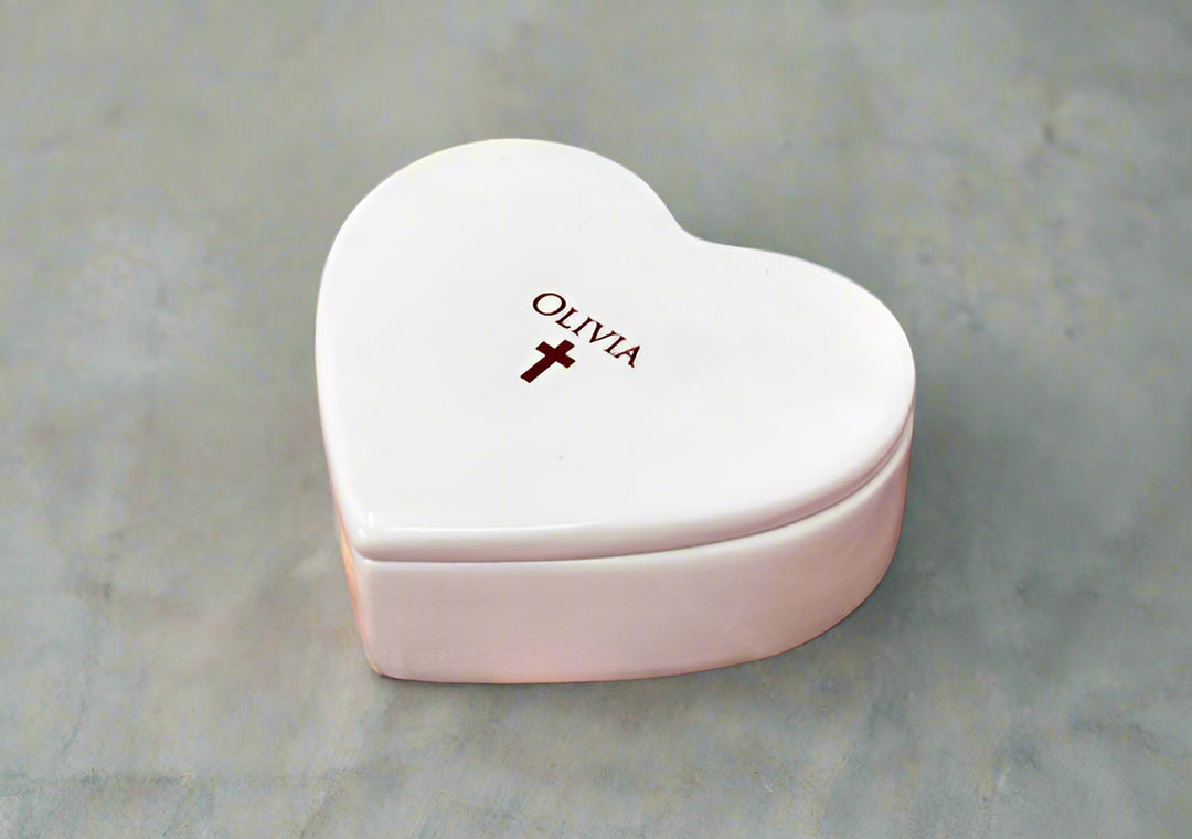 heart shaped ceramic keepsake box with child's name