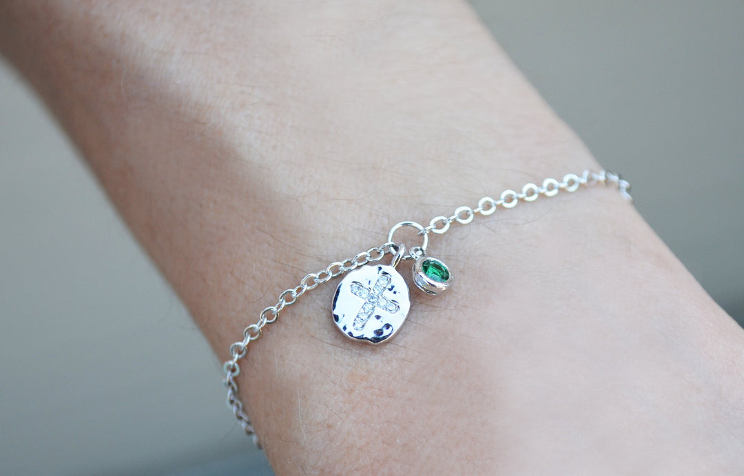 Cross Bracelet, Baptism Gift, First Communion Gift, Confirmation Gift, Goddaughter Gift, Birthstone Bracelet - Godparent or Godchild Gift