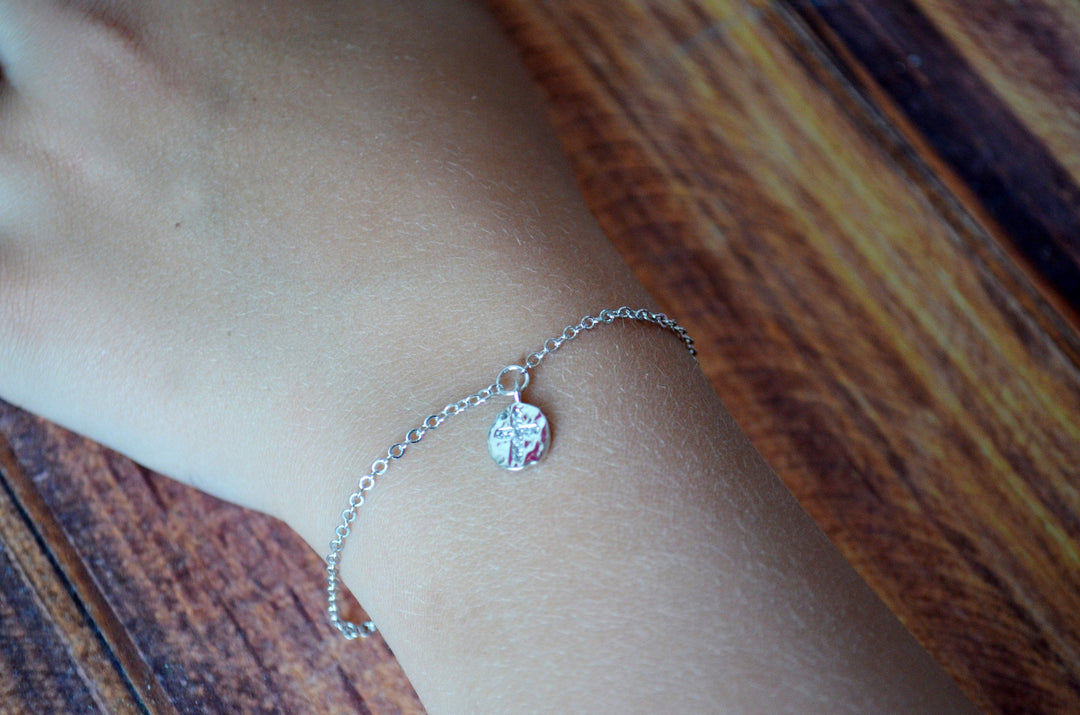 Cross Bracelet, Baptism Gift, First Communion Gift, Confirmation Gift, Goddaughter Gift, Birthstone Bracelet - Godparent or Godchild Gift