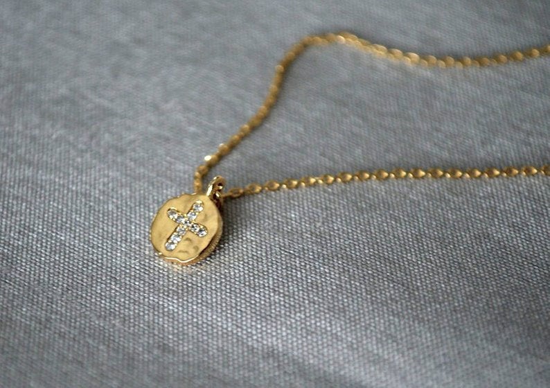 Cross Bracelet, Baptism Gift, First Communion Gift, Confirmation Gift, Goddaughter Gift, Birthstone Bracelet - Godparent or Godchild Gift