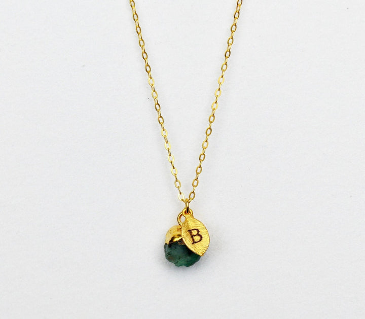 Dainty Emerald Raw Birthstone Necklace, May Birthstone Necklace, Bridesmaid Gift, Layering Necklace. Gift for Mom
