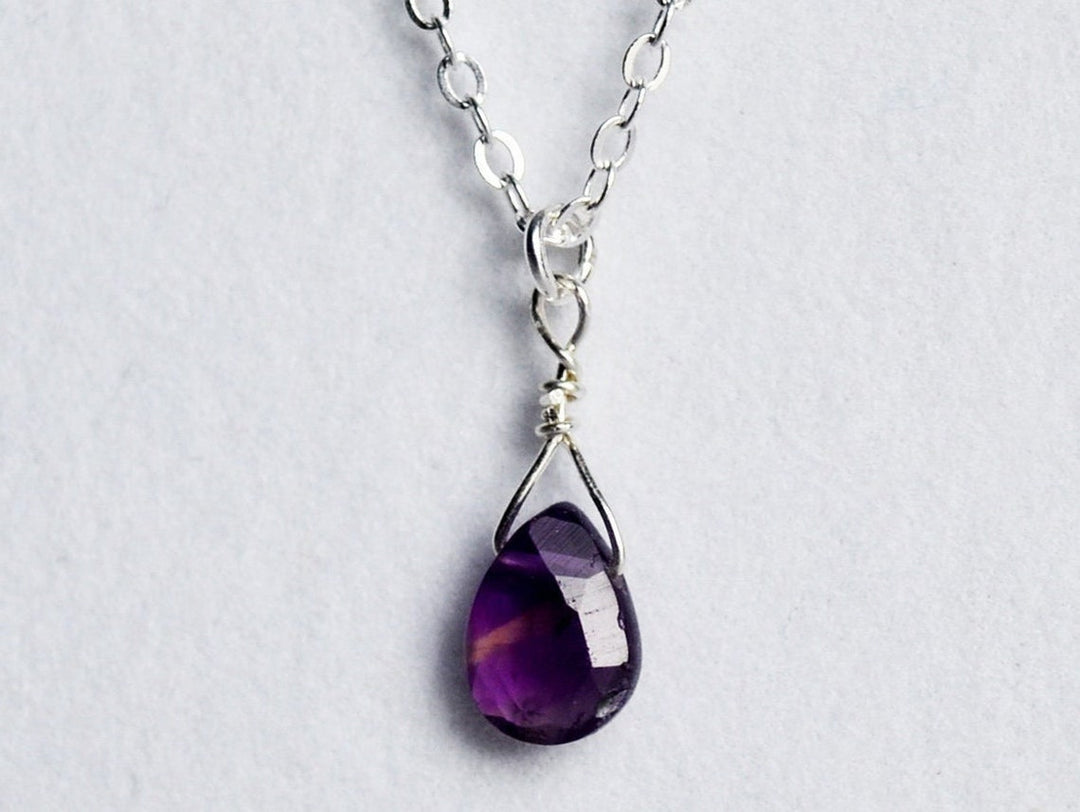 Dainty Genuine Amethyst Necklace, Valentine's Day Gift, February Birthstone Necklace, Semi Precious Garnet Stone, Wife Gift, Bridesmaid Gift
