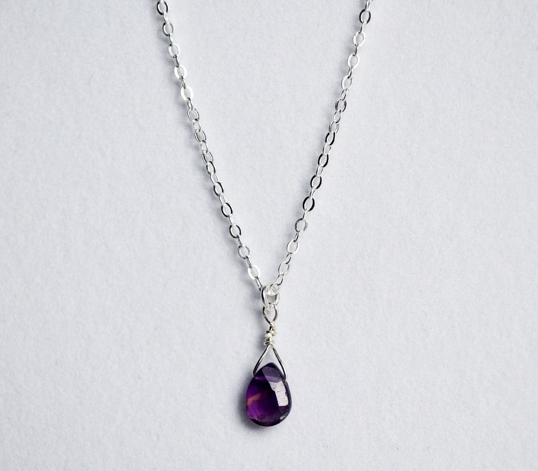 Dainty Genuine Amethyst Necklace, Valentine's Day Gift, February Birthstone Necklace, Semi Precious Garnet Stone, Wife Gift, Bridesmaid Gift