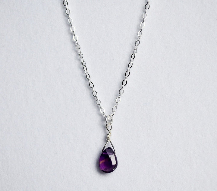 Dainty Genuine Amethyst Necklace, Valentine's Day Gift, February Birthstone Necklace, Semi Precious Garnet Stone, Wife Gift, Bridesmaid Gift
