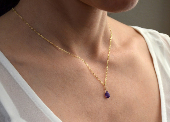 Dainty Genuine Amethyst Necklace, Valentine's Day Gift, February Birthstone Necklace, Semi Precious Garnet Stone, Wife Gift, Bridesmaid Gift