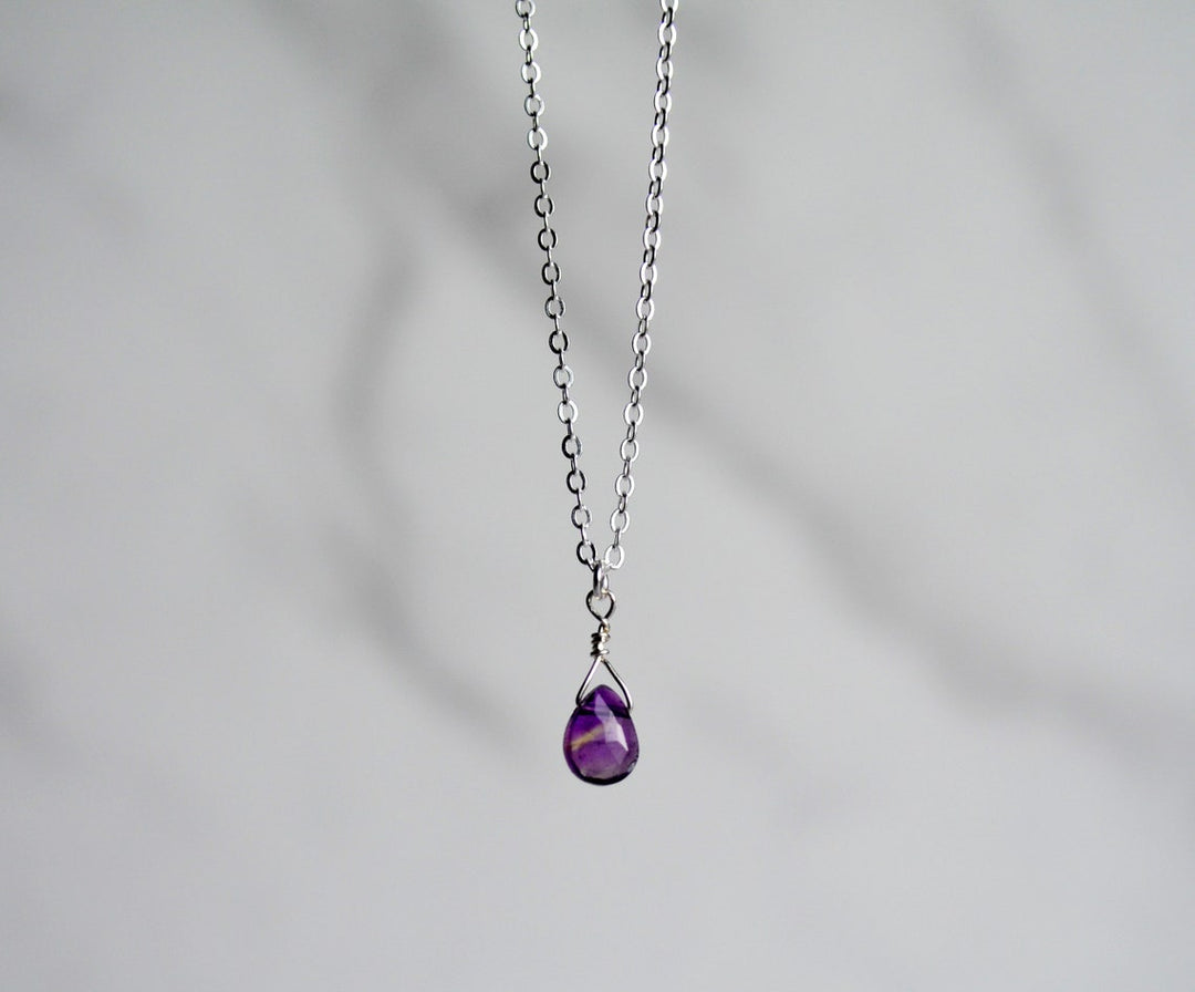 Dainty Genuine Amethyst Necklace, Valentine's Day Gift, February Birthstone Necklace, Semi Precious Garnet Stone, Wife Gift, Bridesmaid Gift