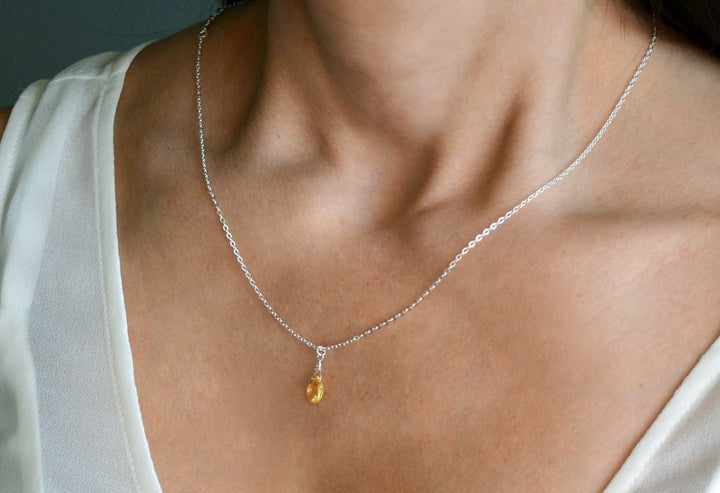 Dainty Genuine Citrine Necklace, November Birthstone Necklace, Semi Precious Citrine, November Birthday Gift, Gift for Her, Bridesmaid Gift