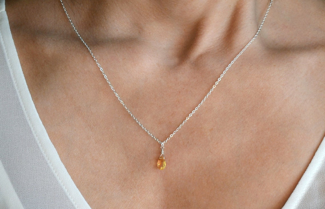 Dainty Genuine Citrine Necklace, November Birthstone Necklace, Semi Precious Citrine, November Birthday Gift, Gift for Her, Bridesmaid Gift