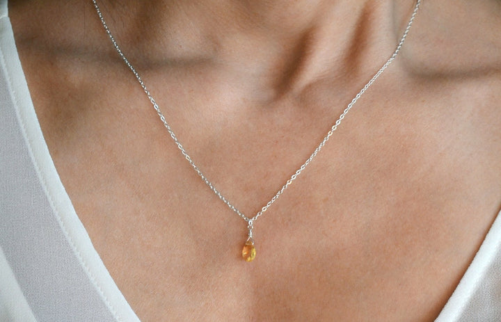 Dainty Genuine Citrine Necklace, November Birthstone Necklace, Semi Precious Citrine, November Birthday Gift, Gift for Her, Bridesmaid Gift