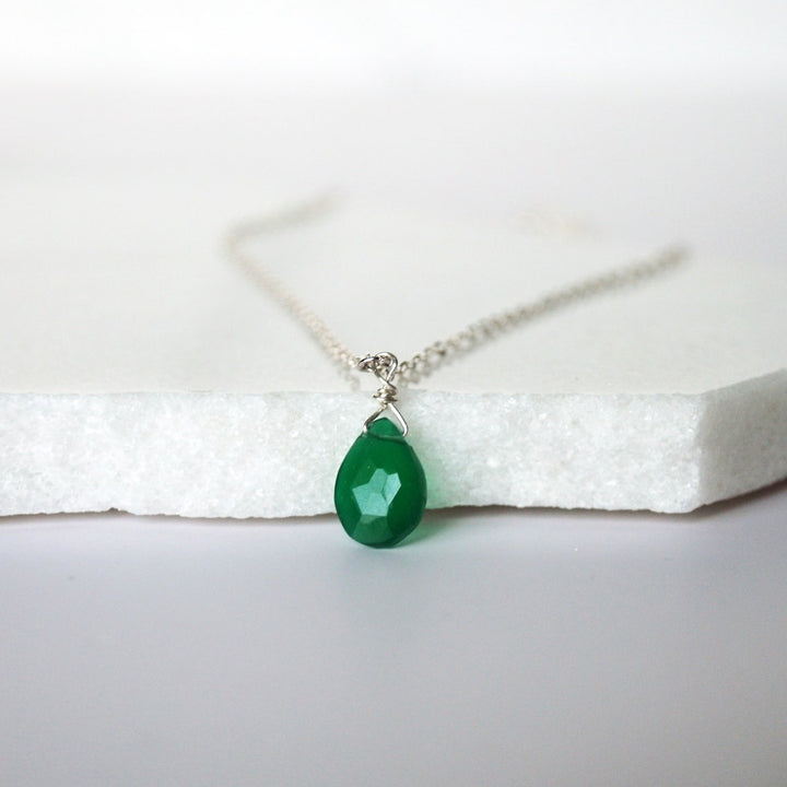 Dainty Green Onyx Necklace, May Birthstone Necklace, Genuine Semi Precious Green Onyx Stone, Wife Gift, Bridesmaid Gift, Mom Gift