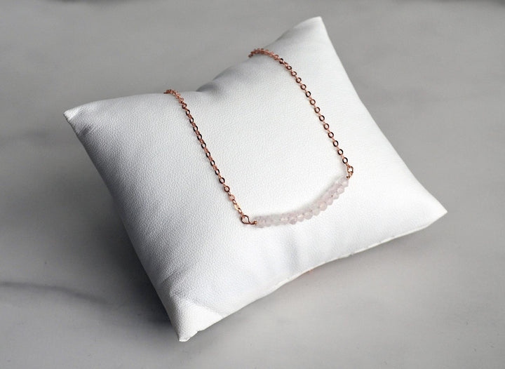 Dainty Rose Quartz Necklace, Beaded Bar Necklace, October Birthstone Necklace, Bridesmaid Gift, Mom Necklace, October Birthday Gift for Her