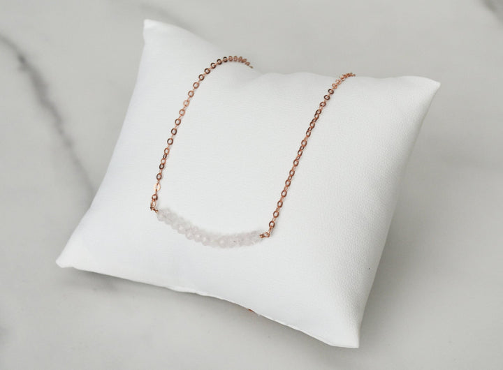 Dainty Rose Quartz Necklace, Beaded Bar Necklace, October Birthstone Necklace, Bridesmaid Gift, Mom Necklace, October Birthday Gift for Her