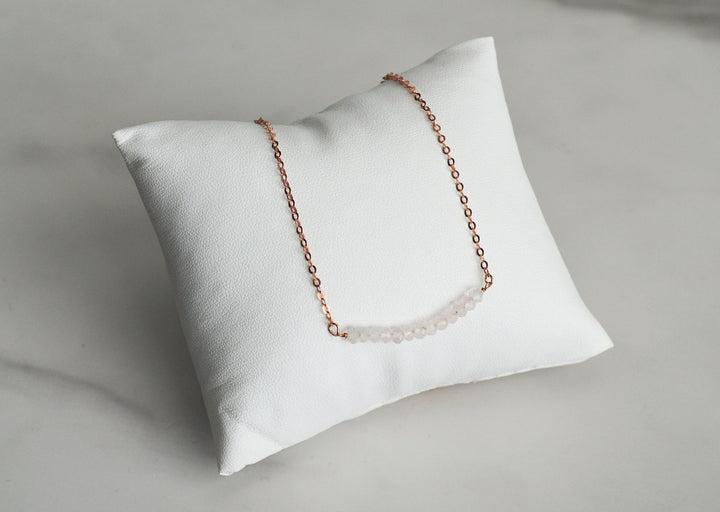 Dainty Rose Quartz Necklace, Beaded Bar Necklace, October Birthstone Necklace, Bridesmaid Gift, Mom Necklace, October Birthday Gift for Her