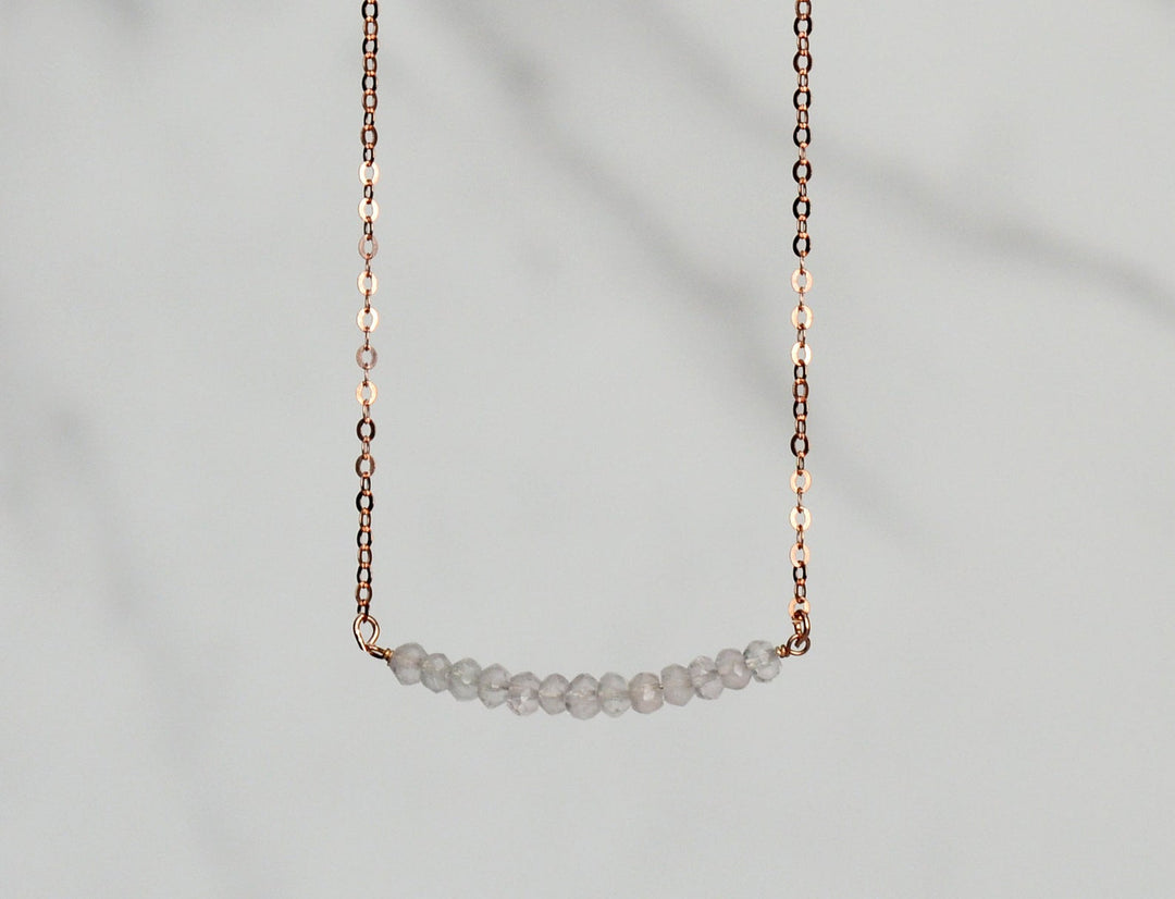 Dainty Rose Quartz Necklace, Beaded Bar Necklace, October Birthstone Necklace, Bridesmaid Gift, Mom Necklace, October Birthday Gift for Her