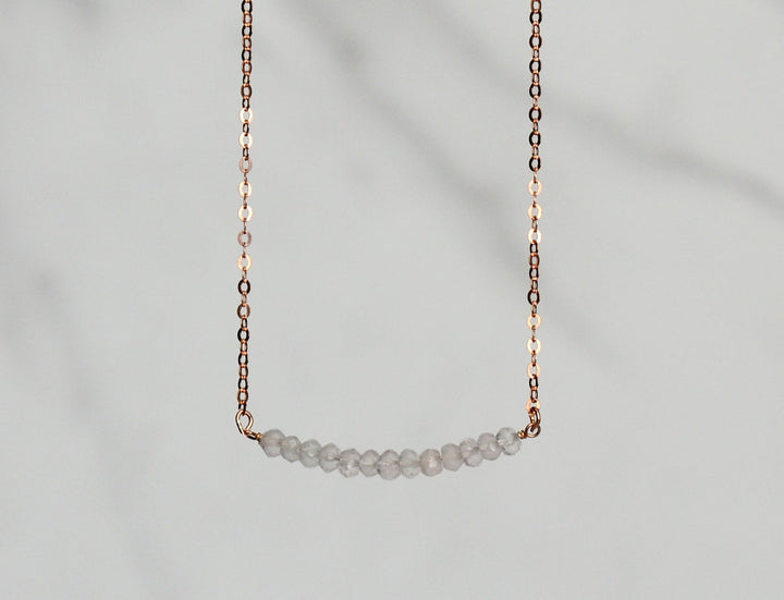 Dainty Rose Quartz Necklace, Beaded Bar Necklace, October Birthstone Necklace, Bridesmaid Gift, Mom Necklace, October Birthday Gift for Her