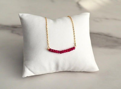 Dainty Ruby Necklace, July Birthstone Necklace, Bridesmaid Gift, Mom Necklace, Beaded Bar Necklace, July Birthday Gift for Her