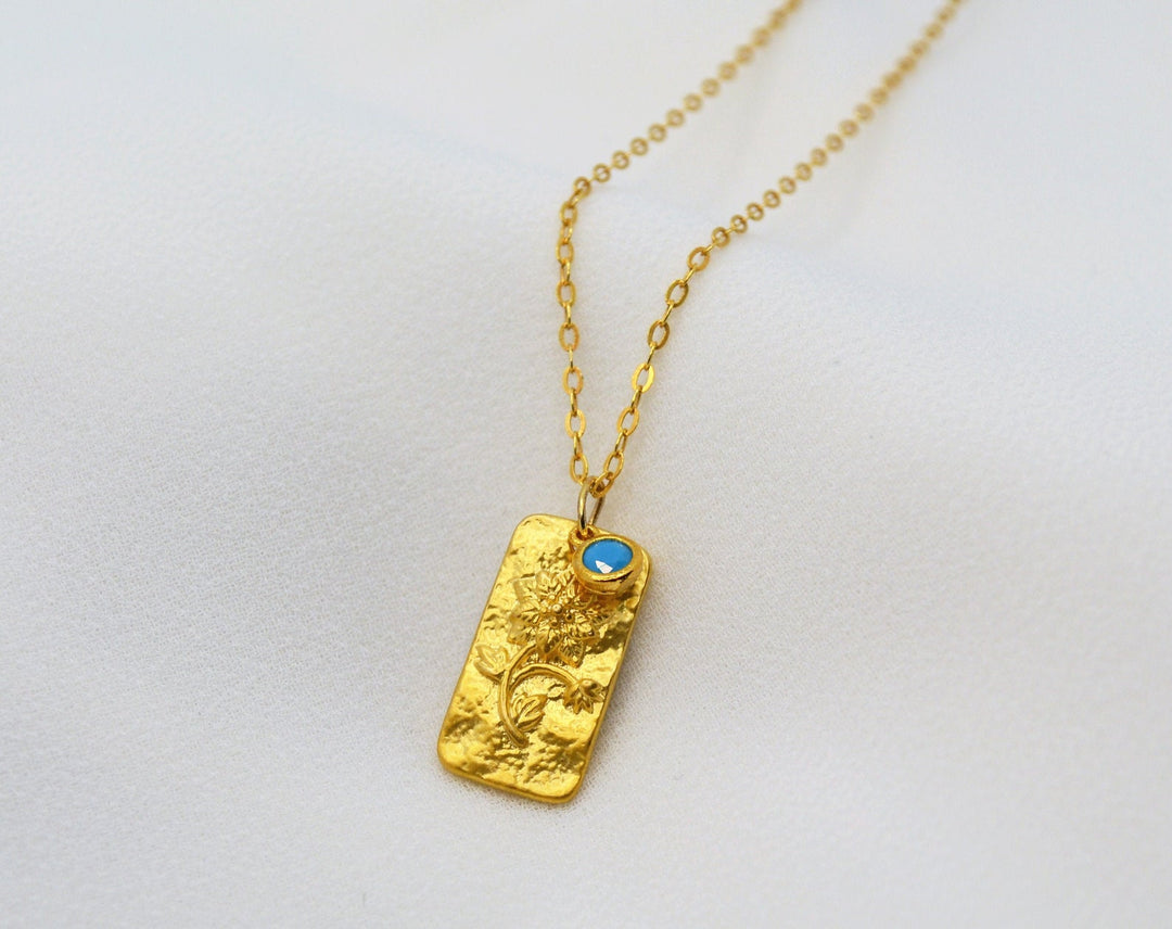 December Birth Flower Necklace, Birthstone Stone Necklace, Poinsettia Birth Flower Necklace, Mom Gift, Personalized Necklace, Push Present
