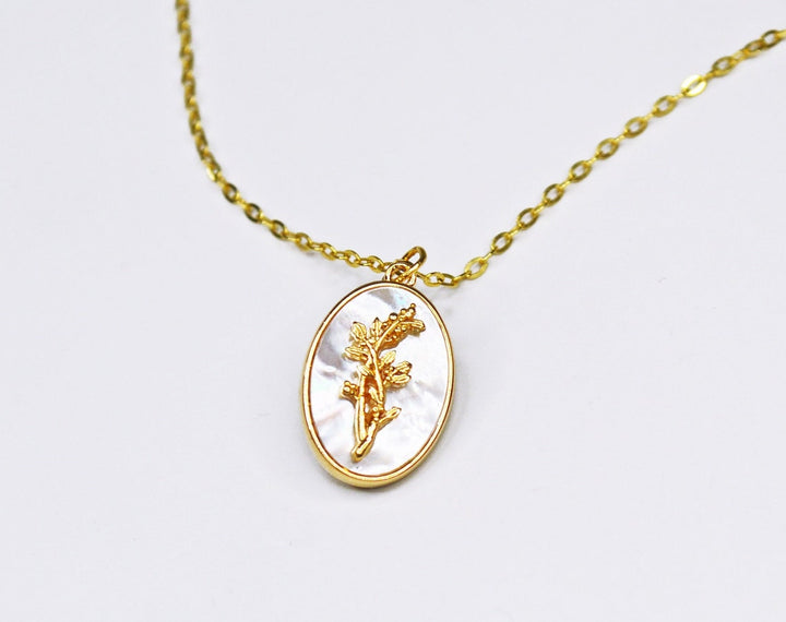 December Pearl Birth Flower Necklace - Poinsettia - Birth Month Flower Jewelry