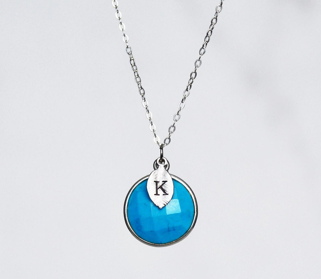 Turquoise Necklace, December Birthstone Necklace, 18K Gold, Wife Gift, Personalized Round Necklace, Bridesmaid, Mom Gift