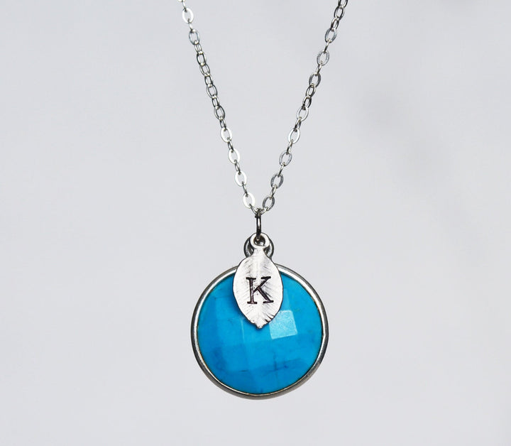 December Birthstone Necklace, Turquoise Necklace, 18K Gold or Sterling Silver, Wife Gift, Personalized Round Necklace, Bridesmaid, Mom Gift