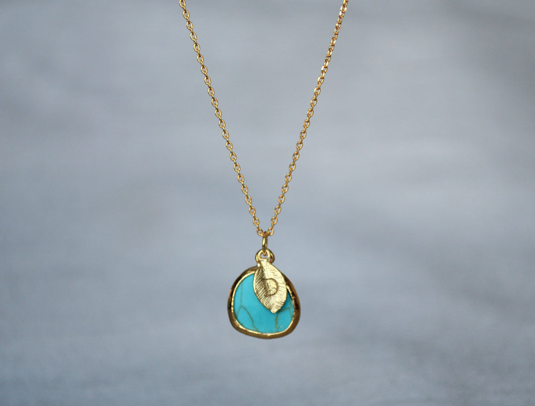 December Birthstone Necklace - Turquoise Birthstone Necklace, Custom Initial Necklace