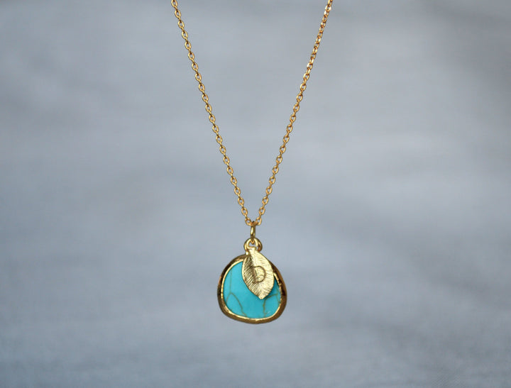 December Birthstone Necklace - Turquoise Birthstone Necklace, Custom Initial Necklace